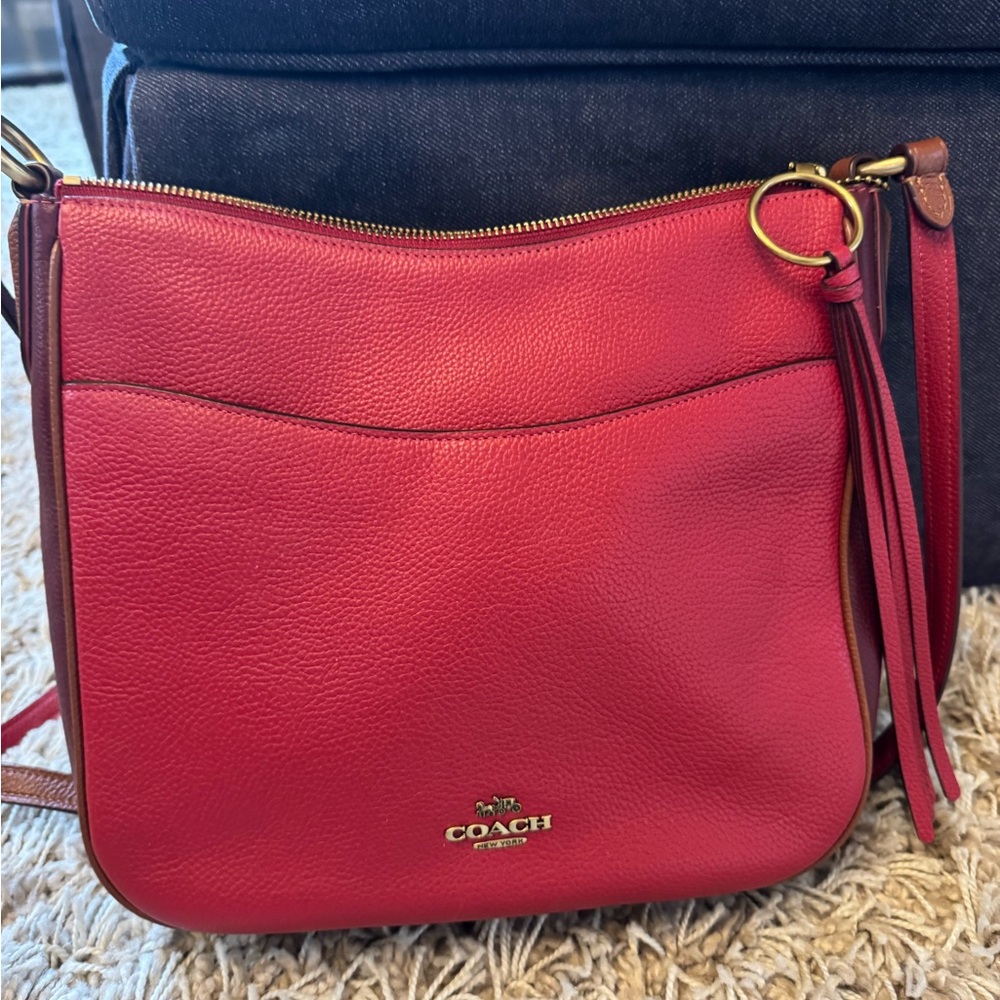 Like New Coach Chase Red Leather Crossbody Bag
